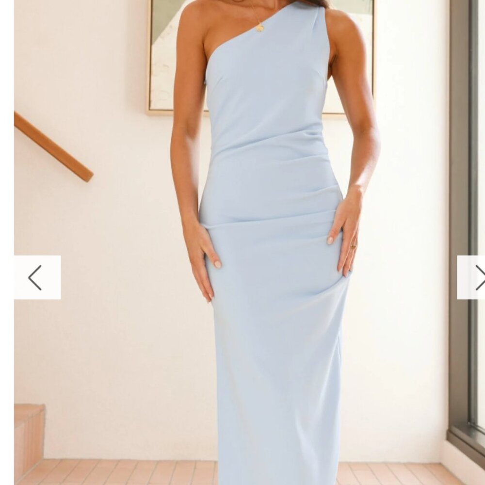 One-Shoulder Light Blue Evening Dress